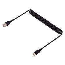Coiled USB-A to USB-C cable 1m